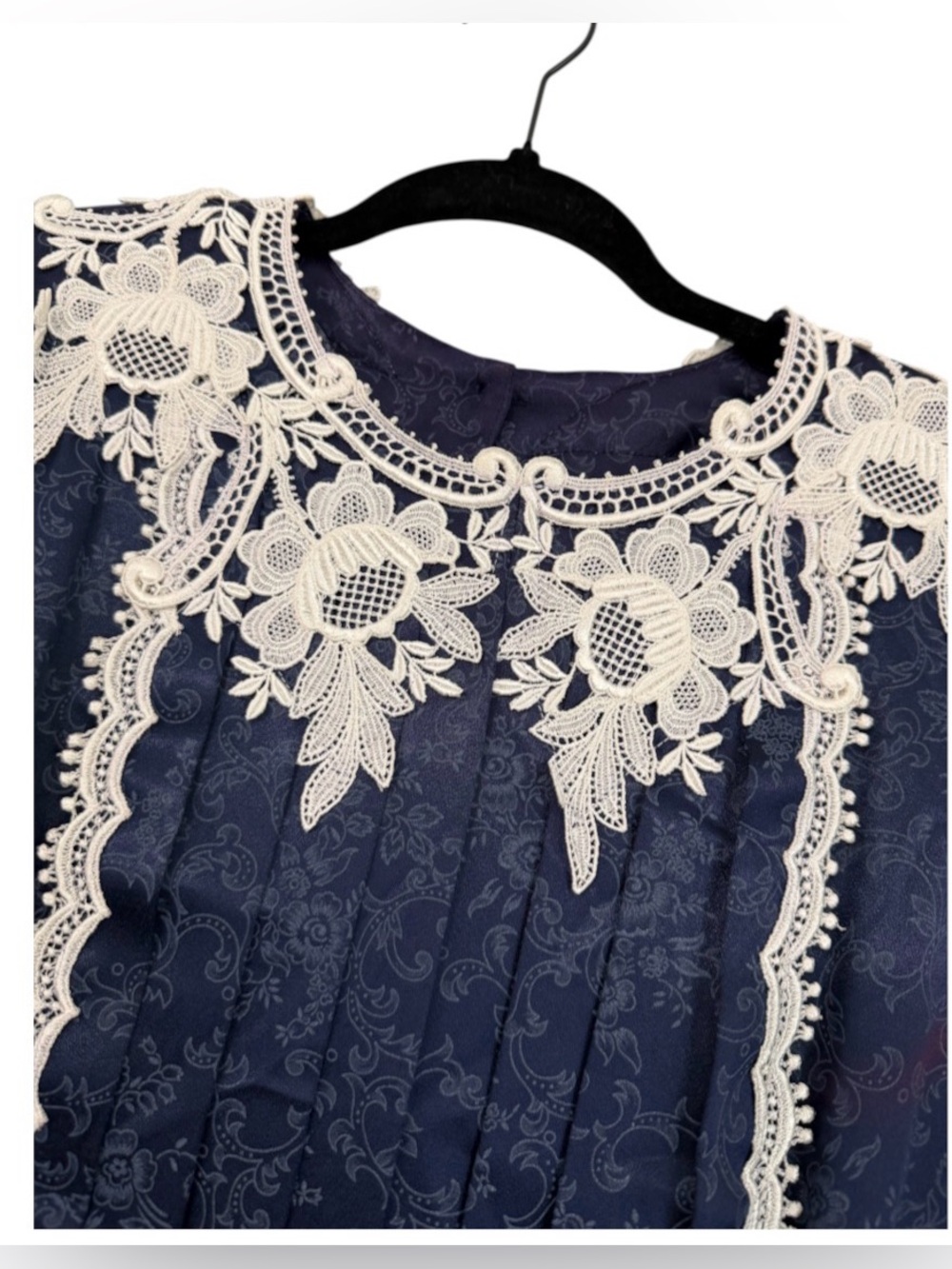 Vintage Scott McClintock Navy Lace Pleated Midi Dress Cottagecore Victorian - Picture 4 of 7